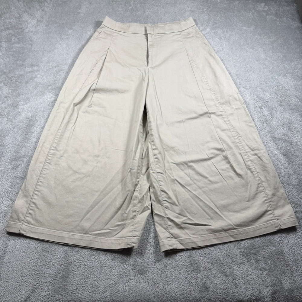 Uniqlo C Culottes Wide Leg Pants Women Small Beige Cotton Blend Pleated